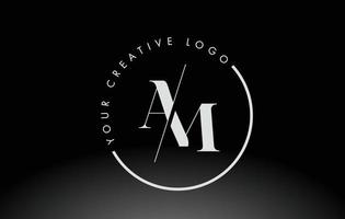 diseño de logotipo de letra blanca am serif con corte cruzado creativo. vector