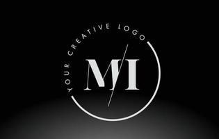 diseño de logotipo de letra mi serif blanco con corte cruzado creativo. vector
