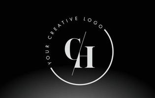 White CH Serif Letter Logo Design with Creative Intersected Cut. vector