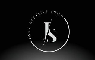 White JS Serif Letter Logo Design with Creative Intersected Cut. vector