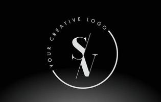 diseño de logotipo de letra blanca sv serif con corte cruzado creativo. vector