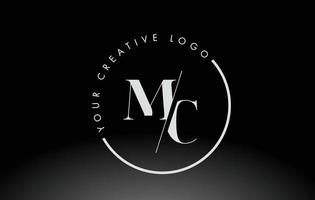 White MC Serif Letter Logo Design with Creative Intersected Cut. vector