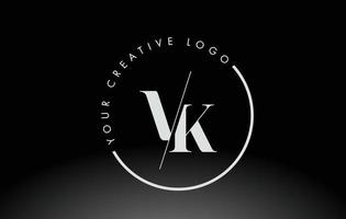 White VK Serif Letter Logo Design with Creative Intersected Cut. vector