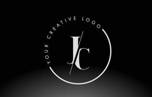 White JC Serif Letter Logo Design with Creative Intersected Cut. vector