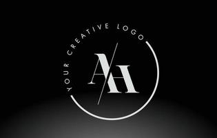 White AH Serif Letter Logo Design with Creative Intersected Cut. vector