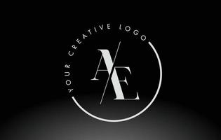 White AE Serif Letter Logo Design with Creative Intersected Cut. vector