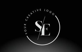 White SE Serif Letter Logo Design with Creative Intersected Cut. vector