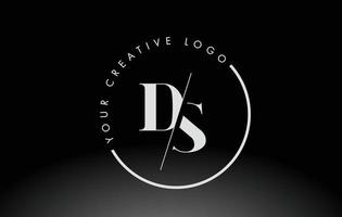 White DS Serif Letter Logo Design with Creative Intersected Cut. vector