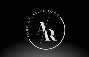 White AR Serif Letter Logo Design with Creative Intersected Cut. vector