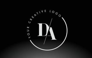 White DA Serif Letter Logo Design with Creative Intersected Cut. vector