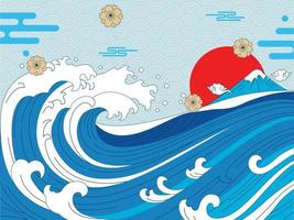 Japanese Style Element Background with Great Wave vector