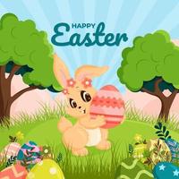 Cute Bunny Brings Easter Eggs vector