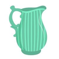 Ceramic jug. Capacity for drink.  Decorative kitchen tool, household utensil. vector