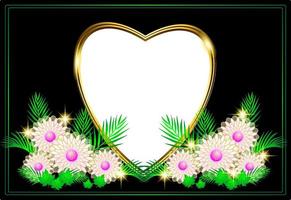 marco dorado corazón y flor con fondo transparente vector