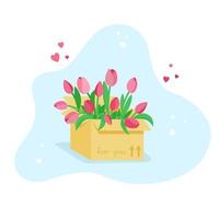 Opened vector box full of different flowers.