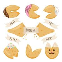 A fortune cookie set. Crisp Cookie with a Blank Piece of Paper Inside vector