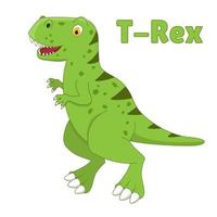 Dinosaur t-rex drawning in cartoon style. Vector illustration isolated on white background. Prehistoric Jurassic period character.