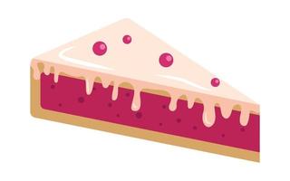 Piece of berry pie with milk frosting, decorated with topping. Strawberry pie vector