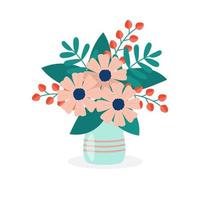 Isolated colorful flowers in vase on white background vector