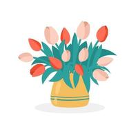 Isolated colorful flowers in vase on white background vector