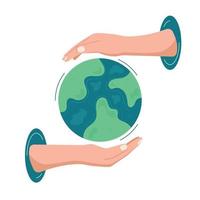 Vector cartoon style illustration of World Environment Day. Planet Earth lies in the hand.