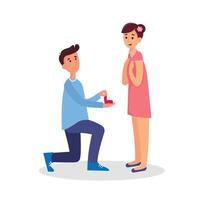 Young man makes an offer to a girl to get married. Vector illustration