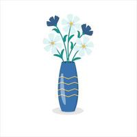 Isolated colorful flowers in vase on white background vector