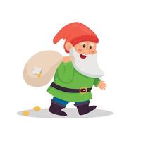 Cartoon happy dwarf carrying sack with gold vector