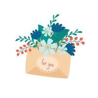 Illustration of flowers in an envelope. Vector design concept for Valentines Day and other users.