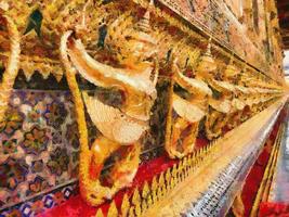 Phra Kaew Temple and the Grand Palace Bangkok Illustrations creates an impressionist style of painting. photo