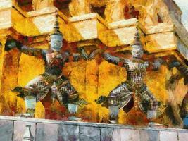 Phra Kaew Temple and the Grand Palace Bangkok Illustrations creates an impressionist style of painting. photo
