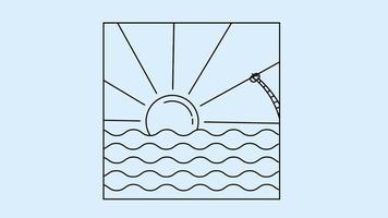 animación de logotipo de playa de amanecer de verano de arte de línea simple, película corta, metraje de ilustración de arte de línea