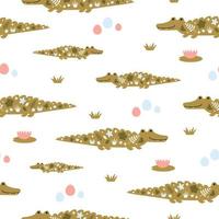 Cute crocodiles in seamless vector pattern for kids textile or wrapping paper