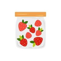 Delicious strawberry jam in a transparent jar. Cute vector illustration