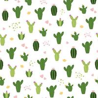 Funny seamless vector pattern with tropical cactus flowers