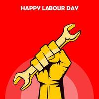 Worm color background hand holding tool happy Labour Day vector