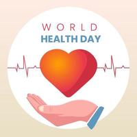 día mundial de la salud con corazón y manos salvadoras vector