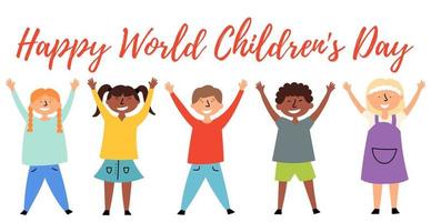 Children of different nationalities are happy and celebrate. World Childrens Day vector