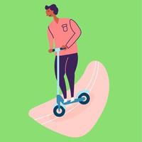 Tanned guy rides a scooter on the asphalt. Eco-friendly transport vector