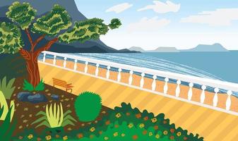 Landscape by the sea. Seafront. Imitation of watercolor. Summer landscape vector