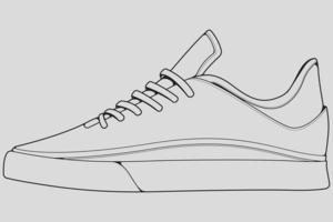 Shoes sneaker outline drawing vector, Sneakers drawn in a sketch style, black line sneaker trainers template outline, vector Illustration.