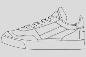 vector de dibujo de contorno de zapatillas de deporte, zapatillas dibujadas en un estilo de boceto, contorno de plantilla de zapatillas de deporte de línea negra, ilustración vectorial.