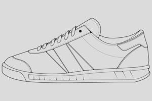 vector de dibujo de contorno de zapatillas de deporte, zapatillas dibujadas en un estilo de boceto, contorno de plantilla de zapatillas de deporte de línea negra, ilustración vectorial.