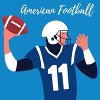 Poster rugby player makes a throw. Quarterback. American football. Rugby ball vector