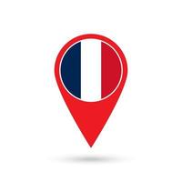 Map pointer with contry France. France flag. Vector illustration.