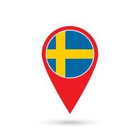 Map pointer with contry Sweden. Sweden flag. Vector illustration.