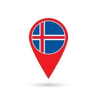 Map pointer with contry Iceland. Iceland flag. Vector illustration.