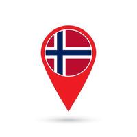 Map pointer with contry Norway. Norway flag. Vector illustration.