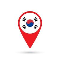 Map pointer with contry South Korea. South Korea flag. Vector illustration.