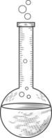 Sketch of a  physics or chemical laboratory experiment and equipment. Vector pharmaceutical glass flasks, beakers and test tubes in old engraving style.